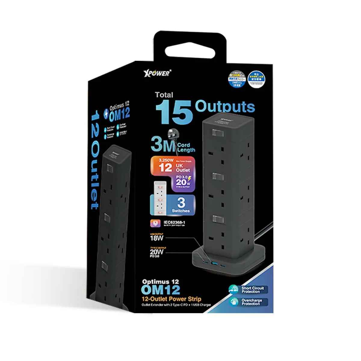 Xpower 15 Output Power Strip, OM12 3M, Black