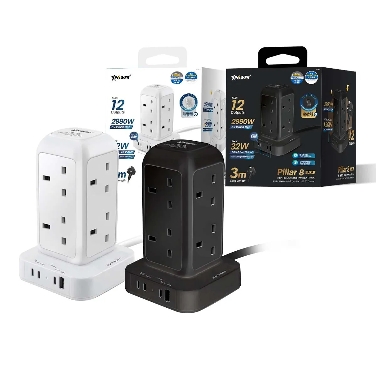 Xpower 12 Output Power Strip, PL8 3M, White