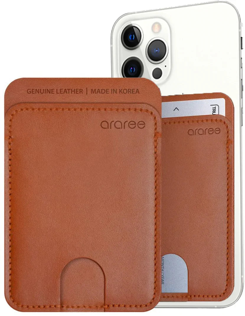 Araree Stick Pocket Genuine Leather Universal Card Holder - Brown