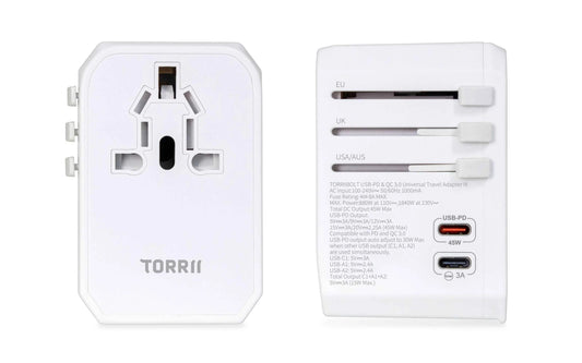 TorriiBolt 45W USB-PD & QC 3.0 Universal Travel Adapter III White