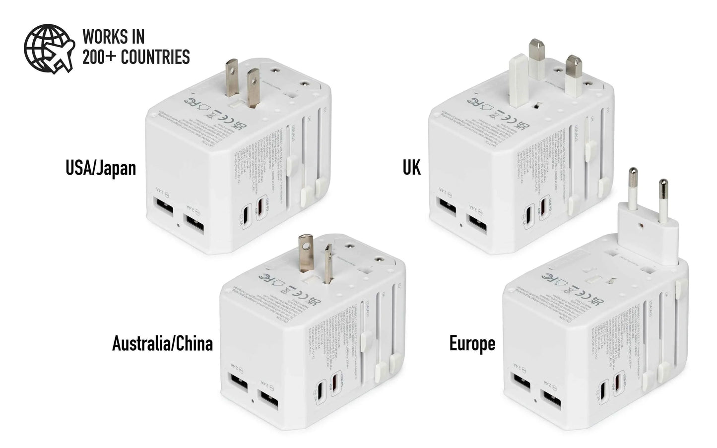 TorriiBolt 45W USB-PD & QC 3.0 Universal Travel Adapter III White