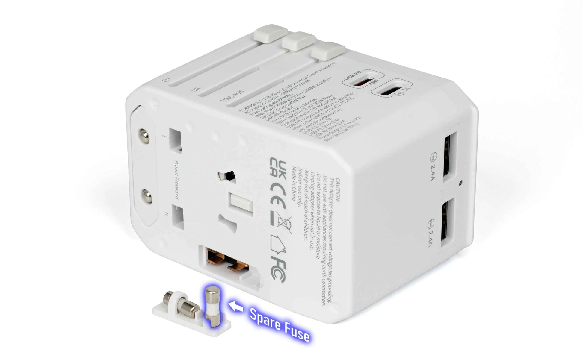 TorriiBolt 45W USB-PD & QC 3.0 Universal Travel Adapter III White