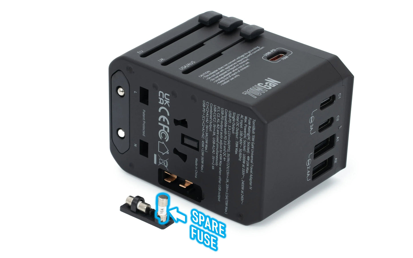 Torrii Bolt 70W GaN Universal Travel Adapter IV - Black