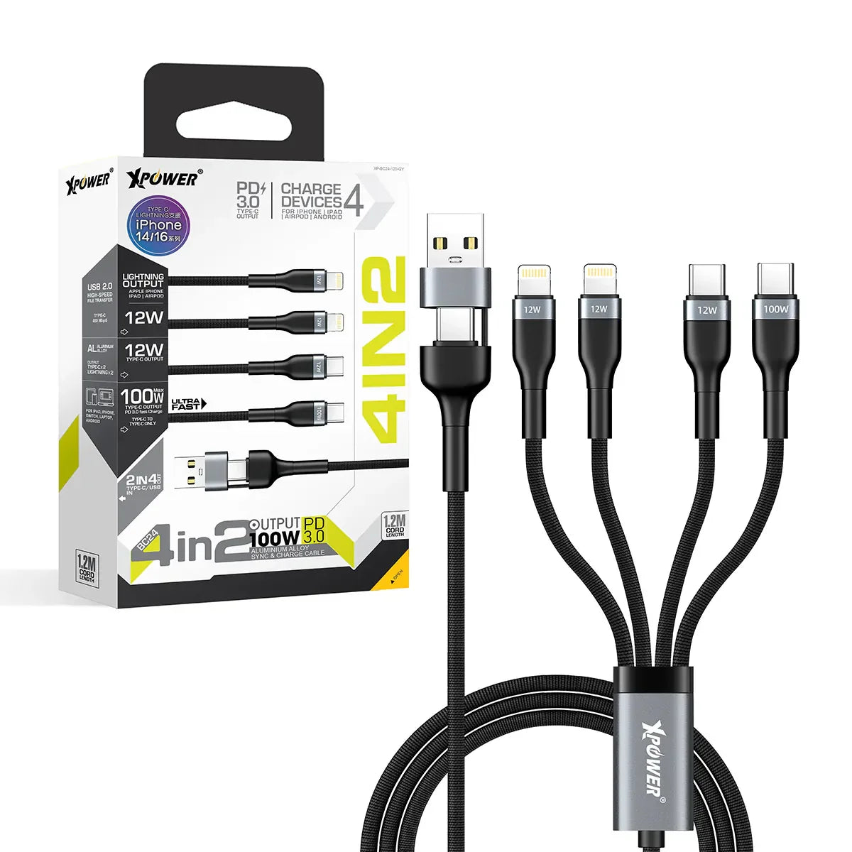 XPower 100W 1.2M 8in1 Aluminium Alloy Sync & Fast Charge Cable