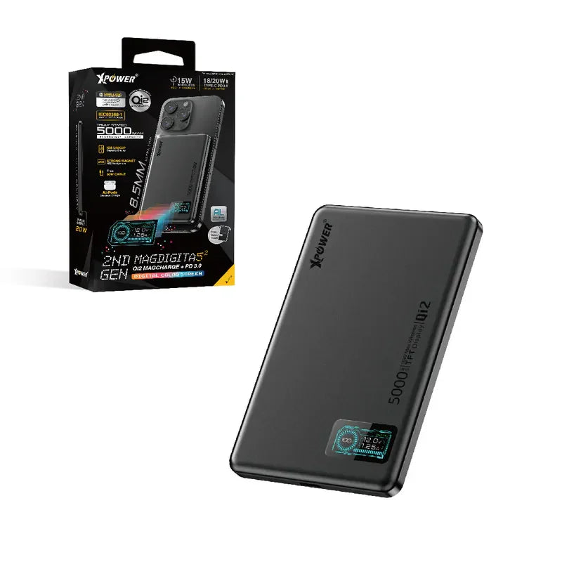 XPower 5000mAh Magsafe Power Bank with LED Display - Black