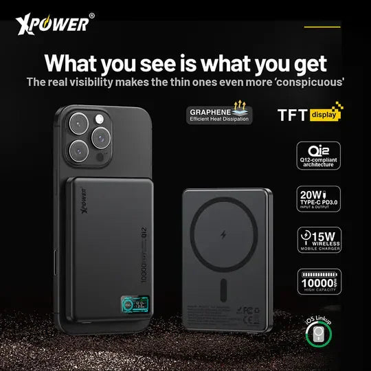 XPower 5000mAh Magsafe Power Bank with LED Display - Black