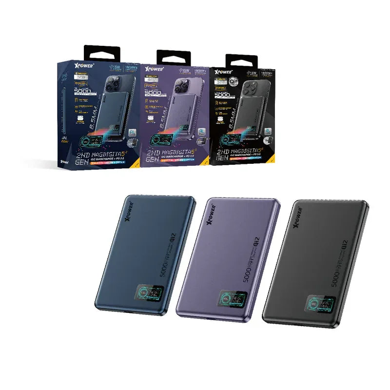 XPower 5000mAh Magsafe Power Bank with LED Display - Purple