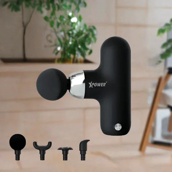 XPower MG13 Mini Massage Gun With 4 Massage Head- Black