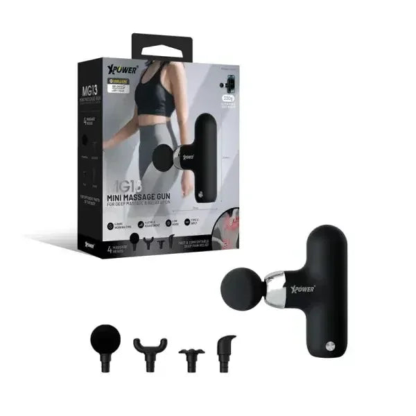 XPower MG13 Mini Massage Gun With 4 Massage Head- Black