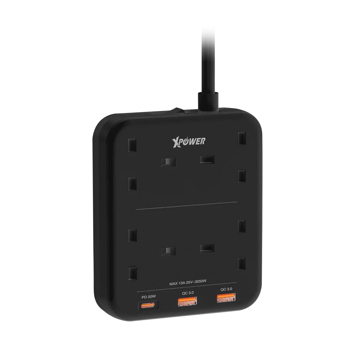 XPower 3250W Power Strip 7 Output (2 Usb + 1 Type-C + 4 Uk Sockets) - Black