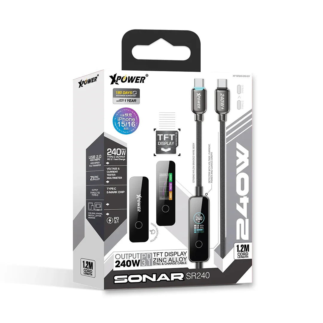 XPower 240W Type-C to Type-C 2M Display Cable SR240 - Grey