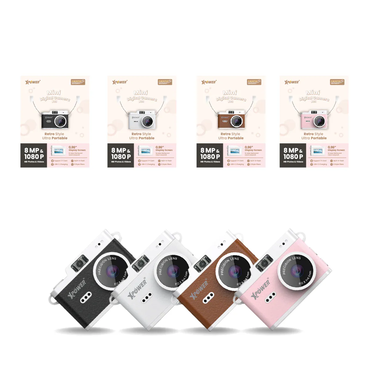 Xpower Mini Digital Camera with Display, White