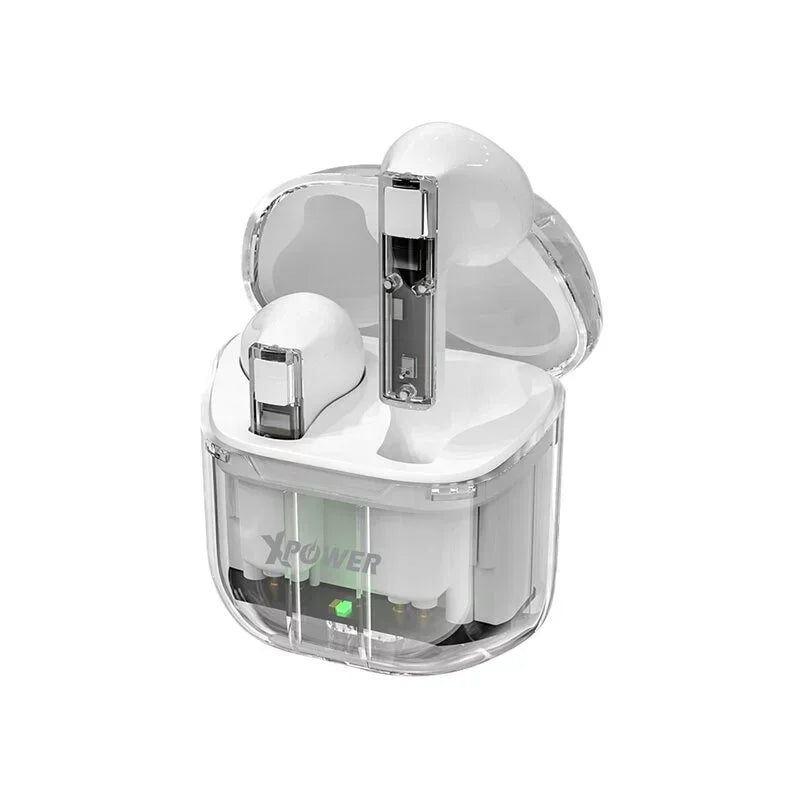 Xpower True Wireless Bluetooth 5.3 Earbuds - Transparent White