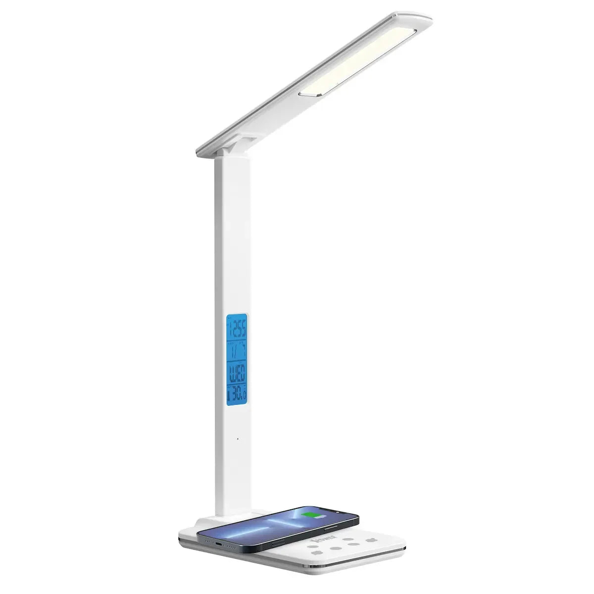 XPower 15W Wireless Charging LED Desk Lamp With Clock - White