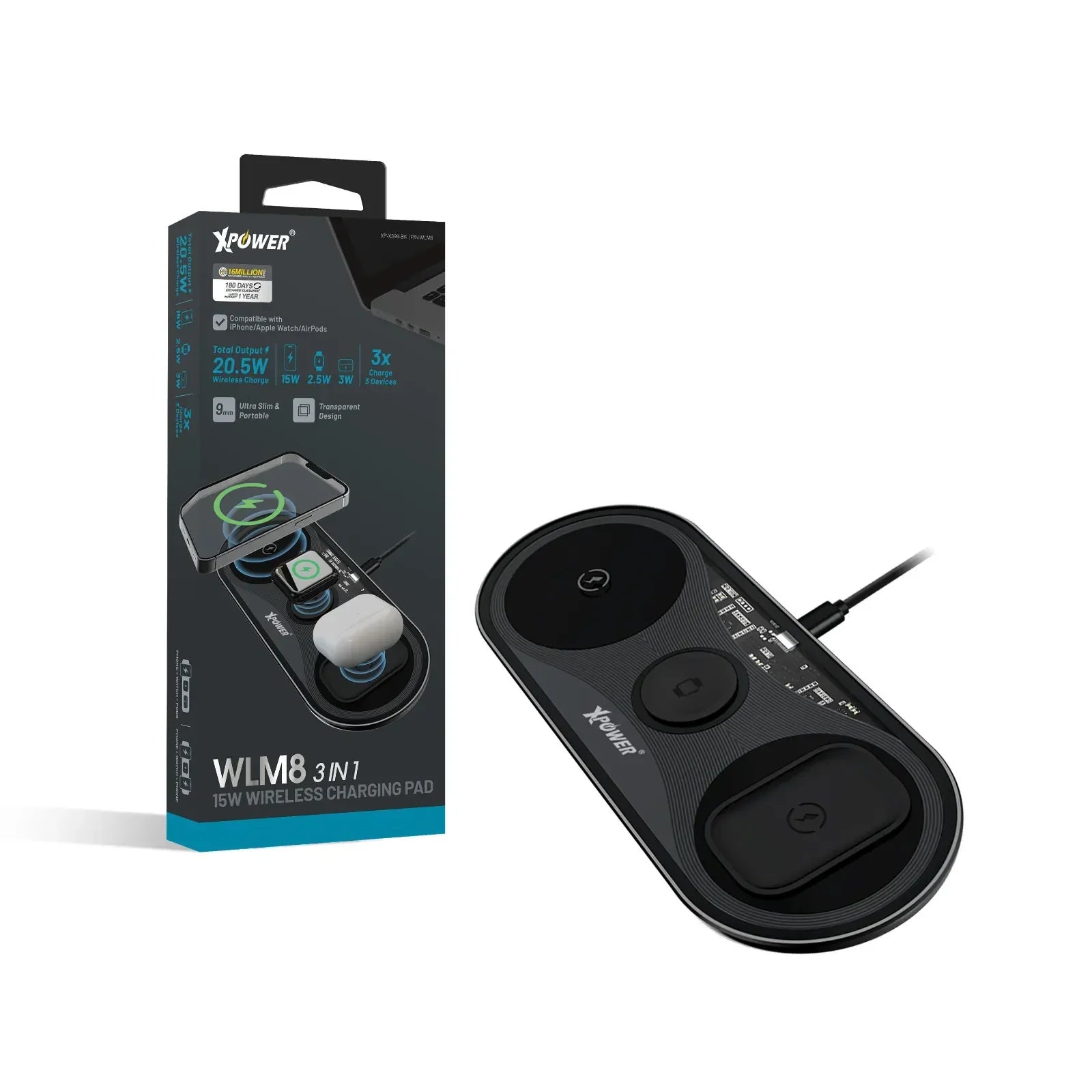 XPower 15W Wireless Charging Pad - Black