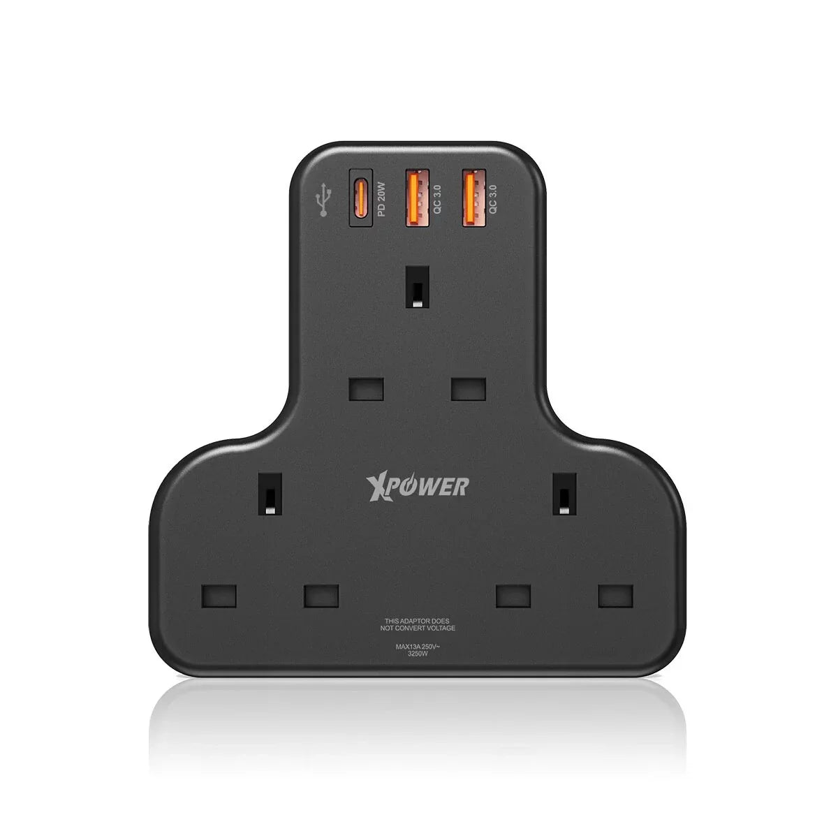 XPower 20W 3 Outlet T-Shaped Extension Socket - Black