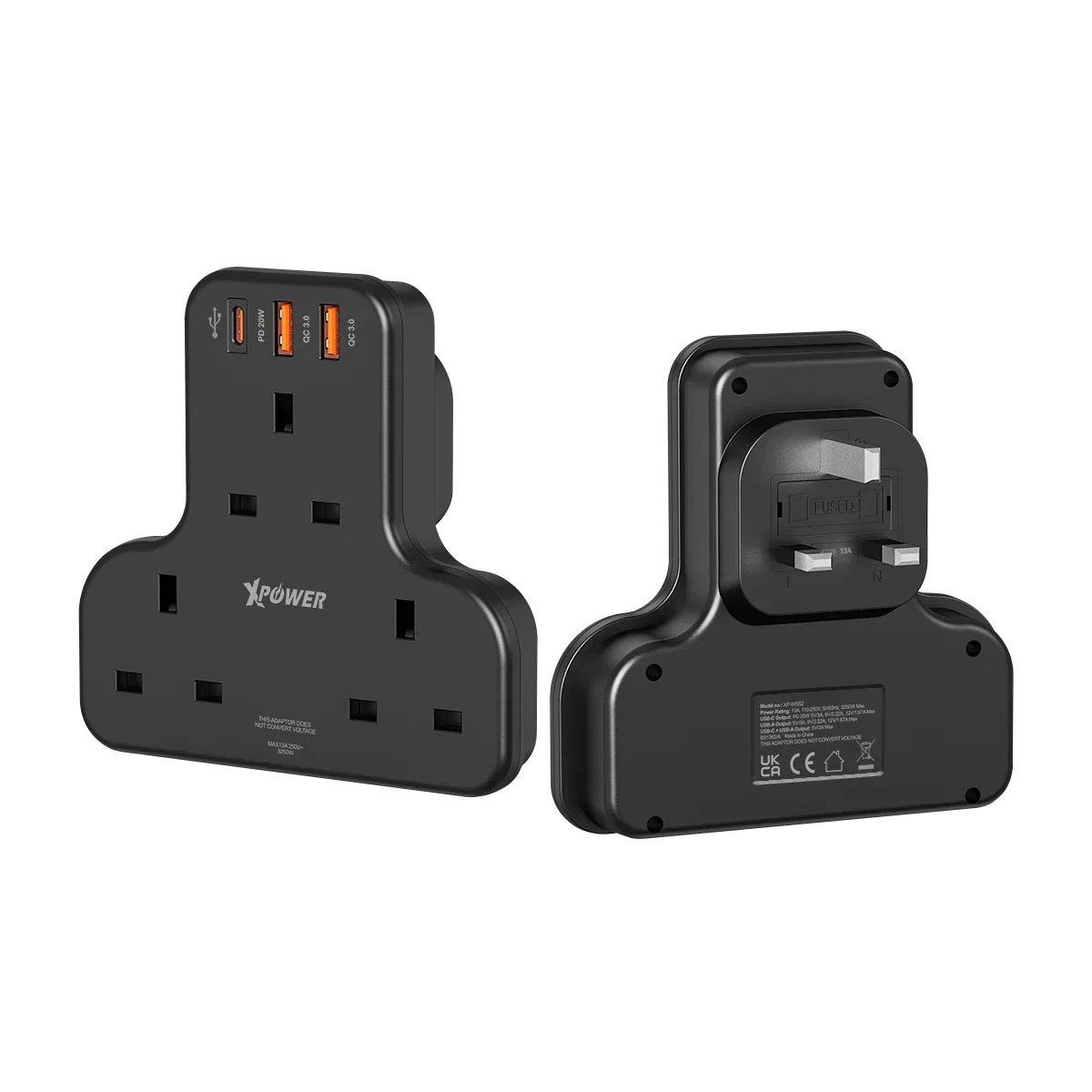 XPower 20W 3 Outlet T-Shaped Extension Socket - Black