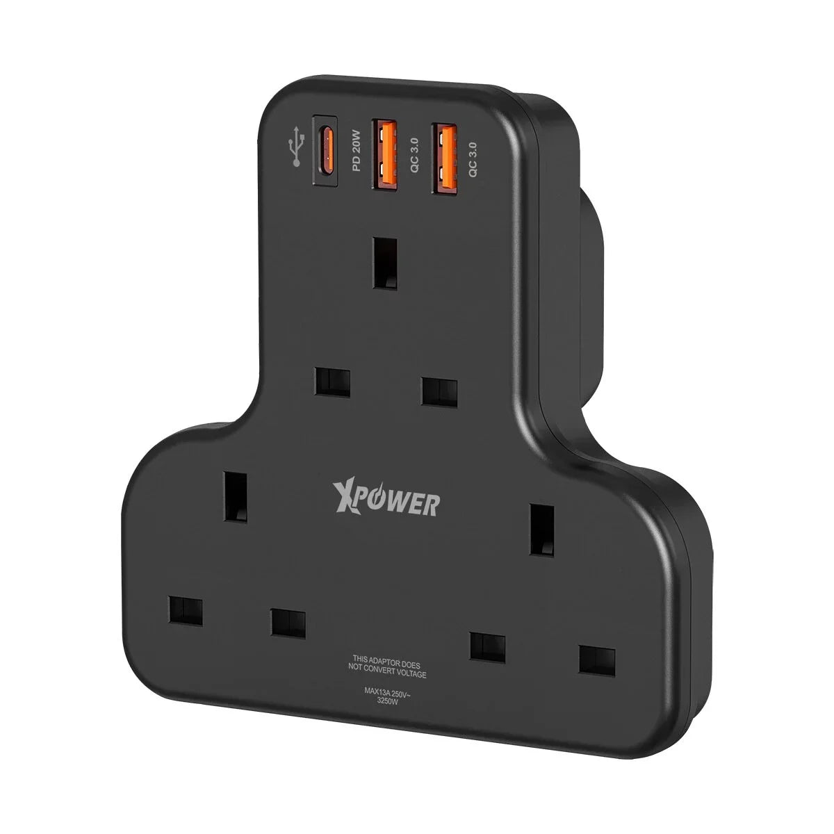 XPower 20W 3 Outlet T-Shaped Extension Socket - Black