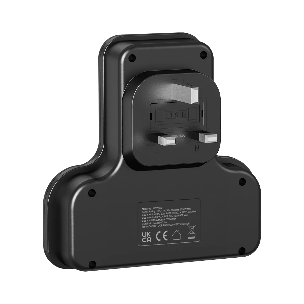 XPower 20W 3 Outlet T-Shaped Extension Socket - Black