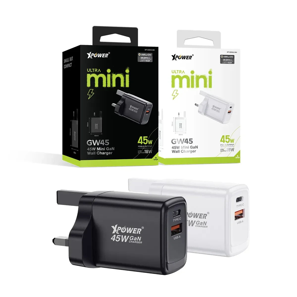 XPower 45W GaN Mini Wall Charger - Black