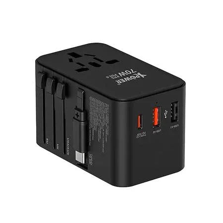 XPower 70W GaN Travel Adaptor Built-in Cable - Black