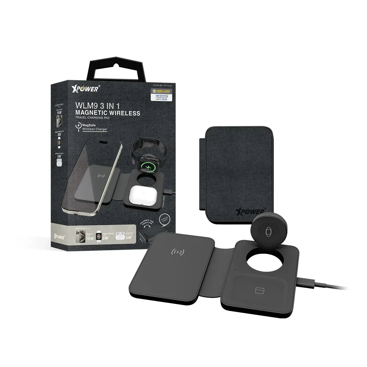 XPower Magsafe Foldable Travel Charging Pad - Black