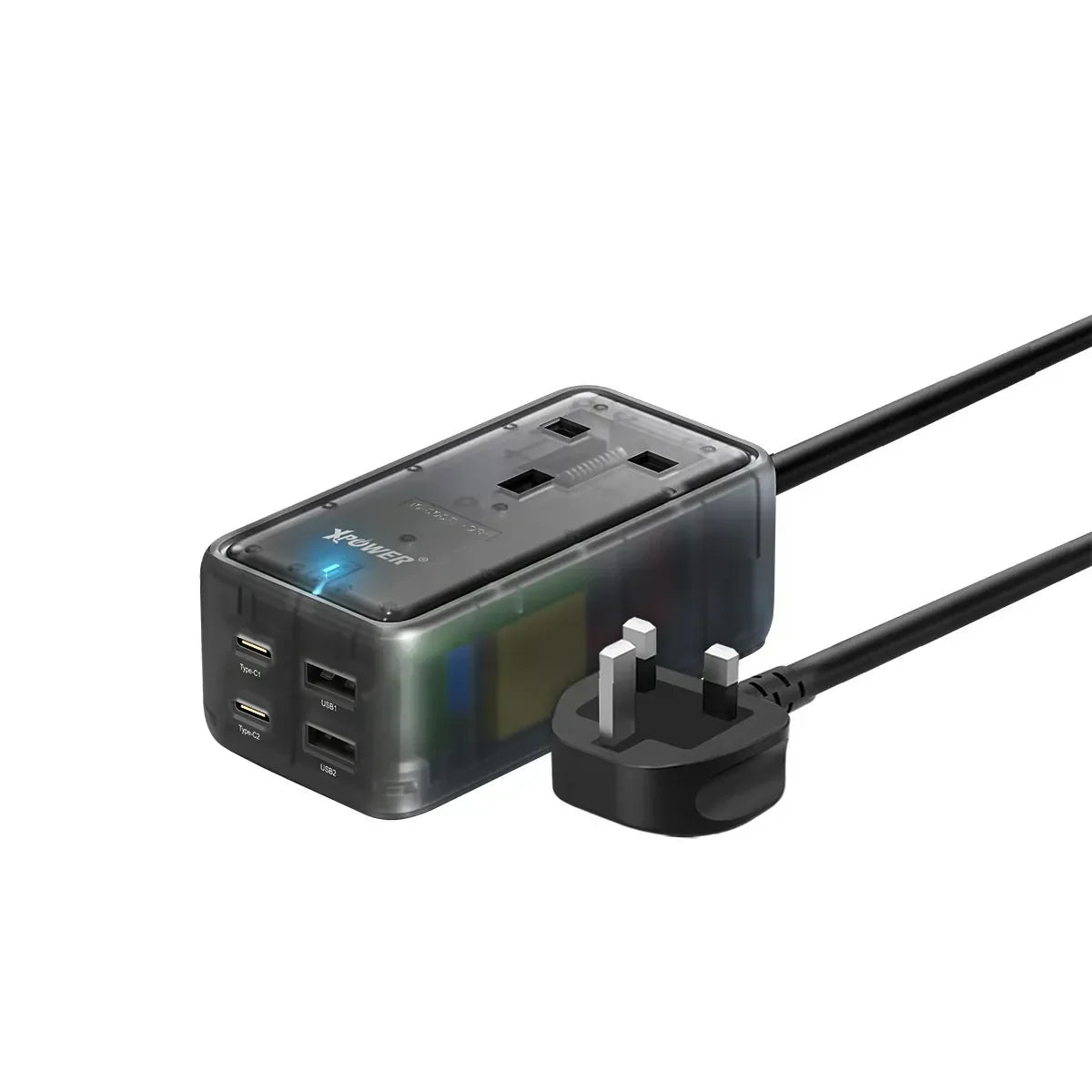 XPower PS1C 65W 5-Output Power Strip - Transparent Black