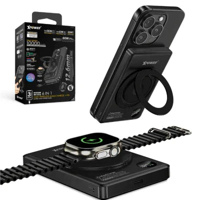 Xpower 10000mah 20w 6in1 Wireless Ultra Thin Power Bank With Stand - Black