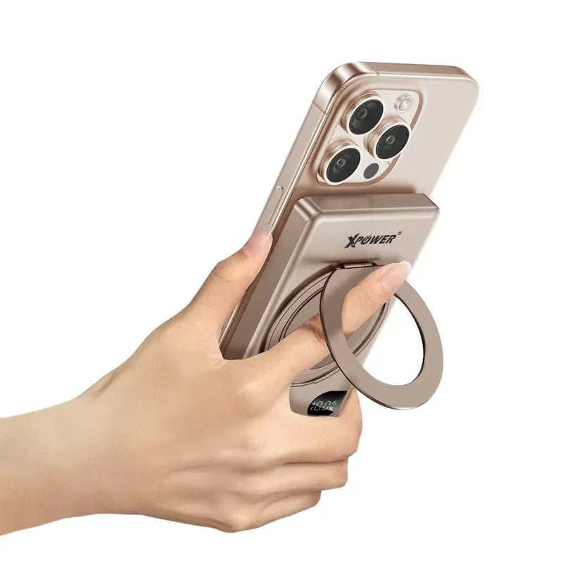 Xpower 10000mah 20w 6in1 Wireless Ultra Thin Power Bank With Stand - Desert Titanium