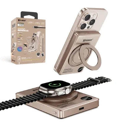 Xpower 10000mah 20w 6in1 Wireless Ultra Thin Power Bank With Stand - Desert Titanium