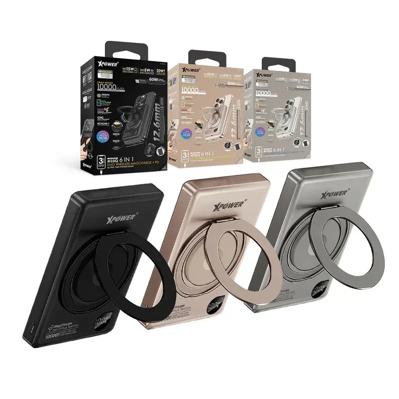 Xpower 10000mah 20w 6in1 Wireless Ultra Thin Power Bank With Stand - Titanium