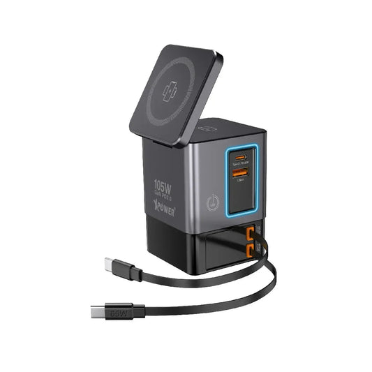 Xpower 105W Gan Magsafe Dual Cable Charging Tower - Grey