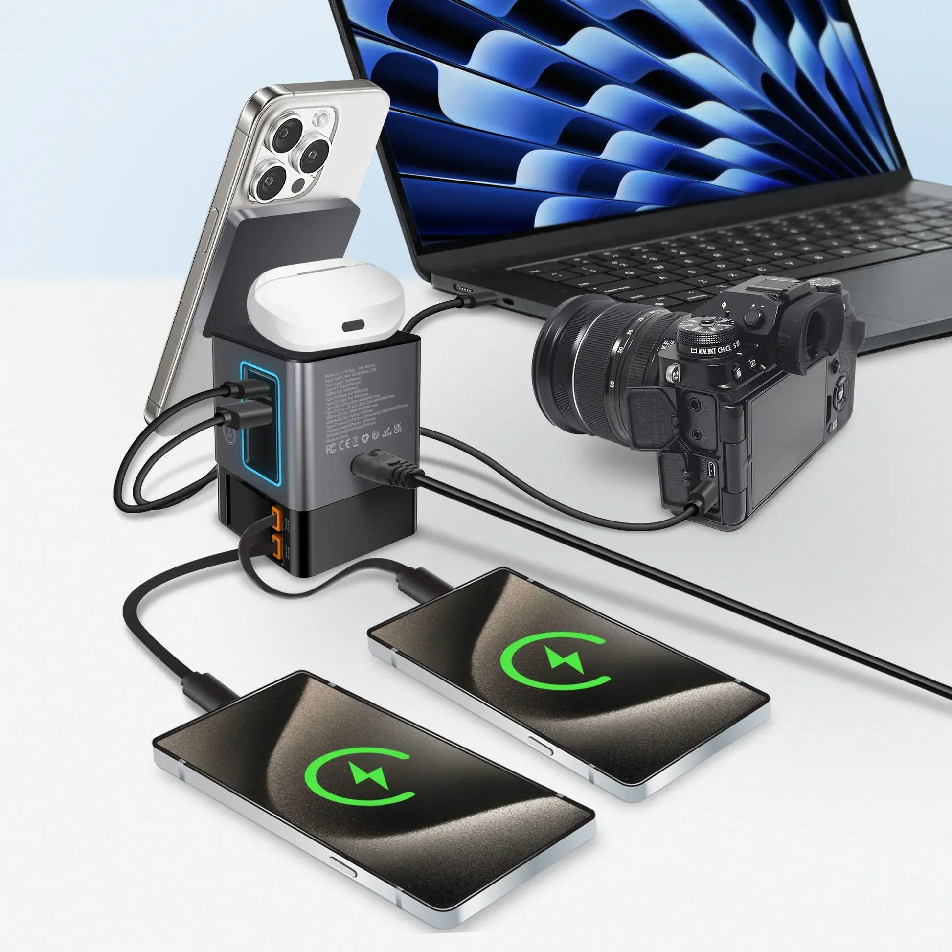 Xpower 105W Gan Magsafe Dual Cable Charging Tower - Grey