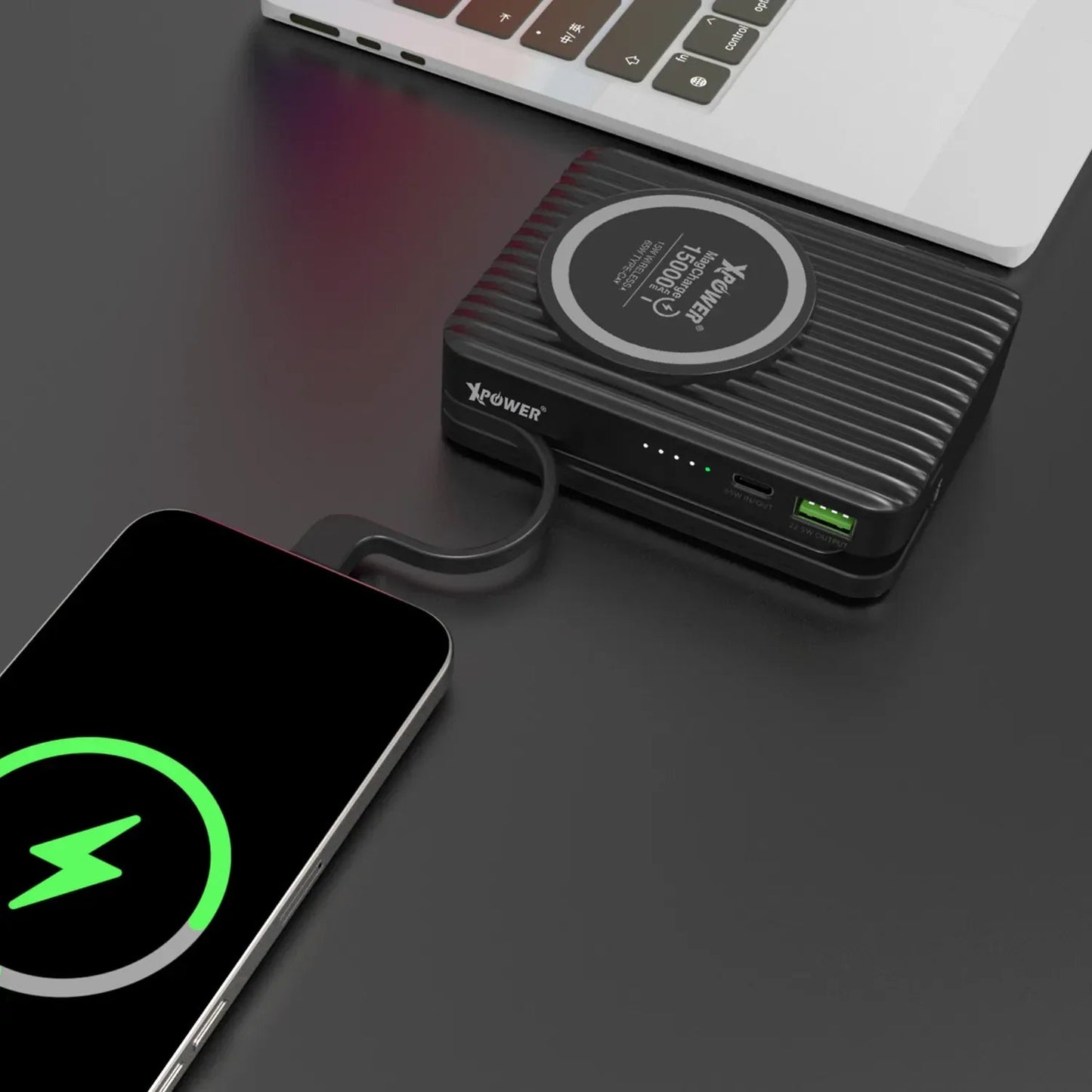 Xpower 15000mah 65w 3in1 Wireless Power Bank And Charger - Black