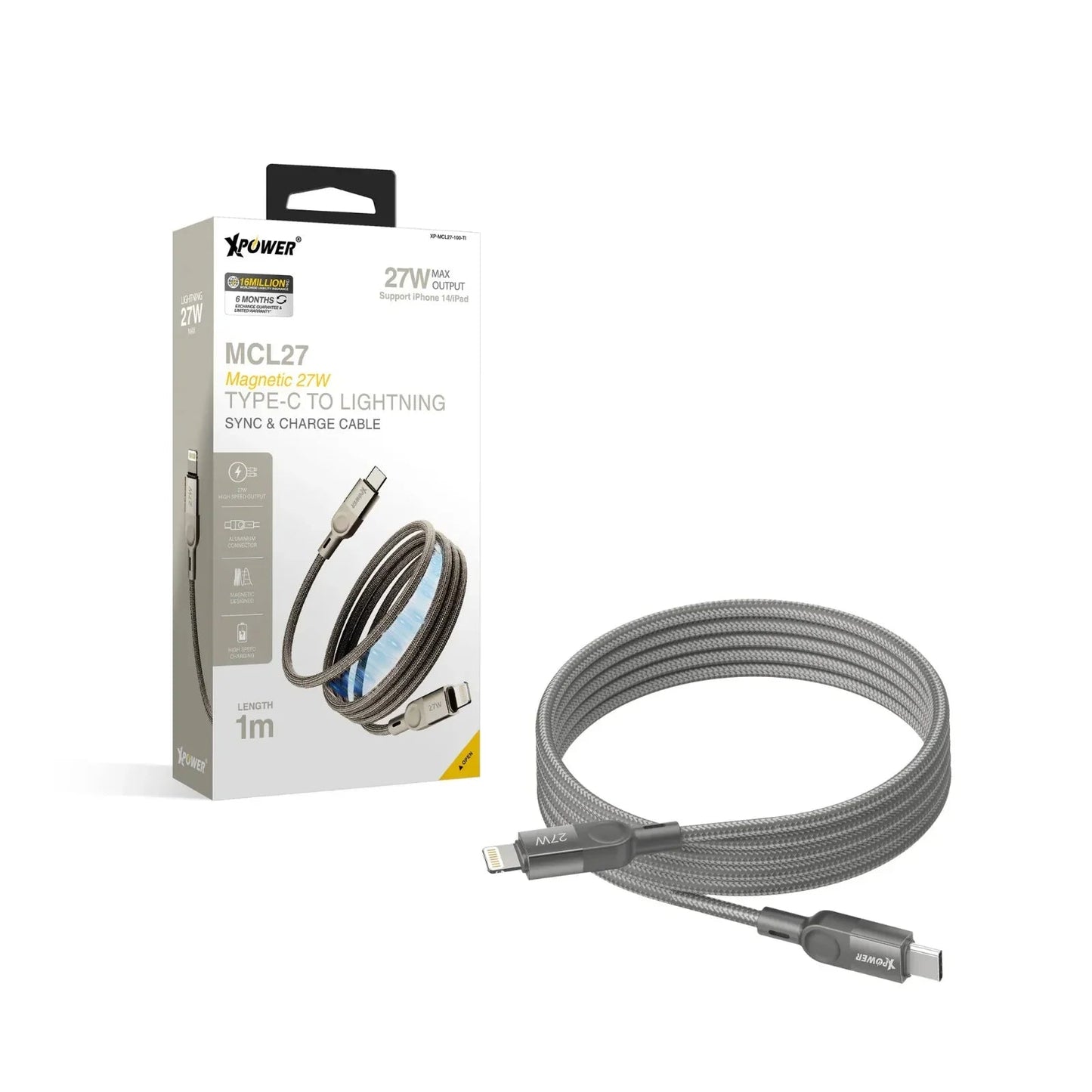 Xpower 27W Type-C To Lightning Magnetic 1M Cable - Titanium