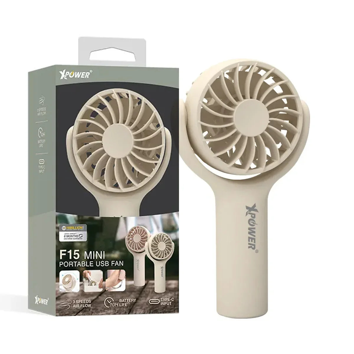 Xpower F15 Mini Portable Fan - Khaki