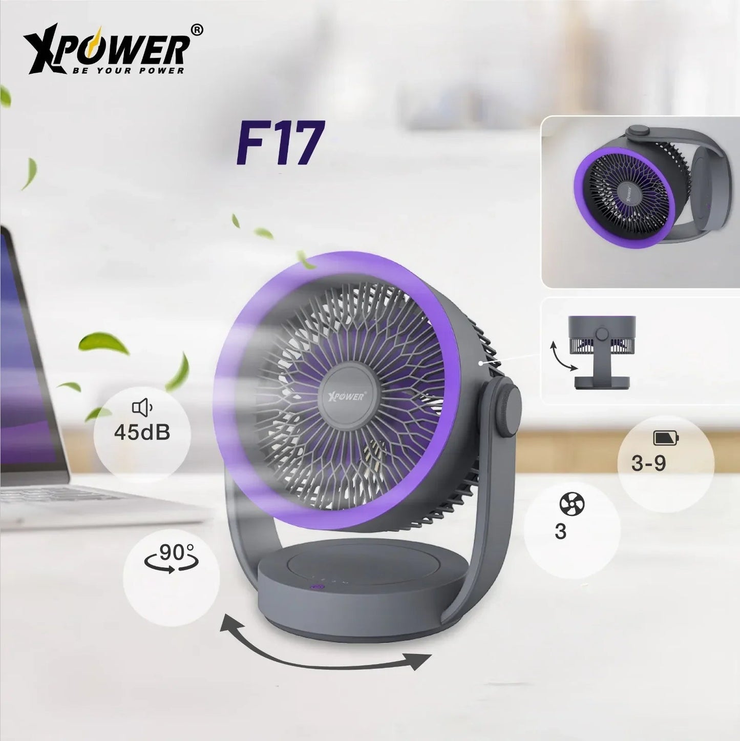Xpower F17 Portable Desktop Circulation Fan - Grey