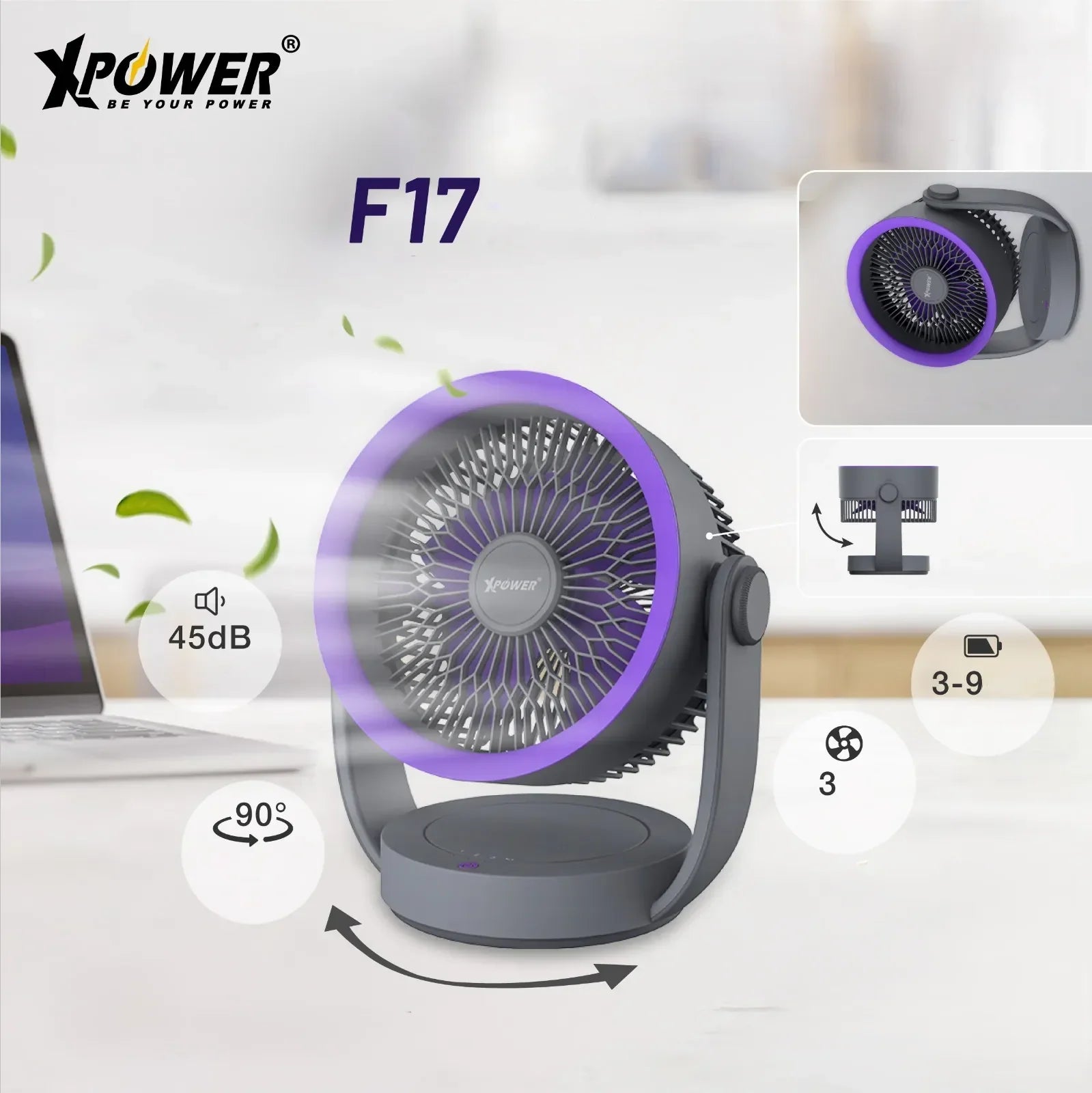Xpower F17 Portable Desktop Circulation Fan - Grey