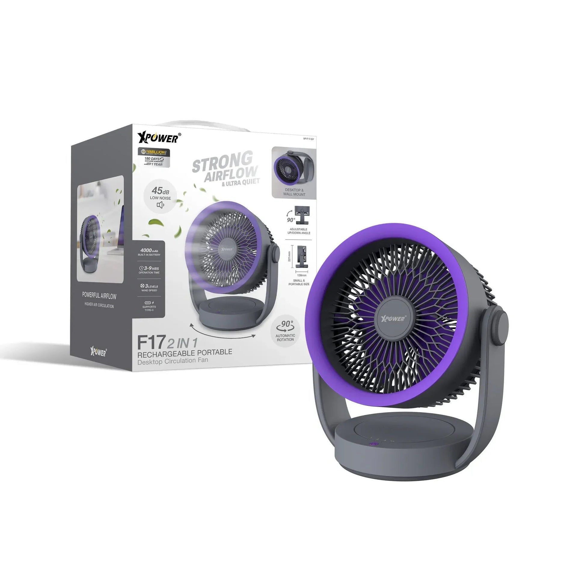 Xpower F17 Portable Desktop Circulation Fan - Grey