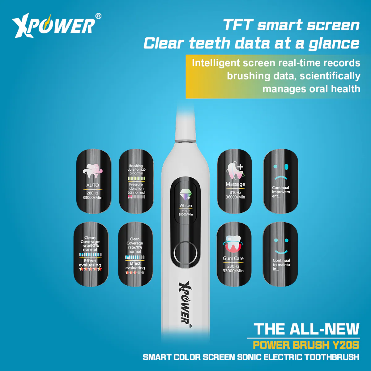 Xpower Sonic Electric Toothbrush, Y20S Black