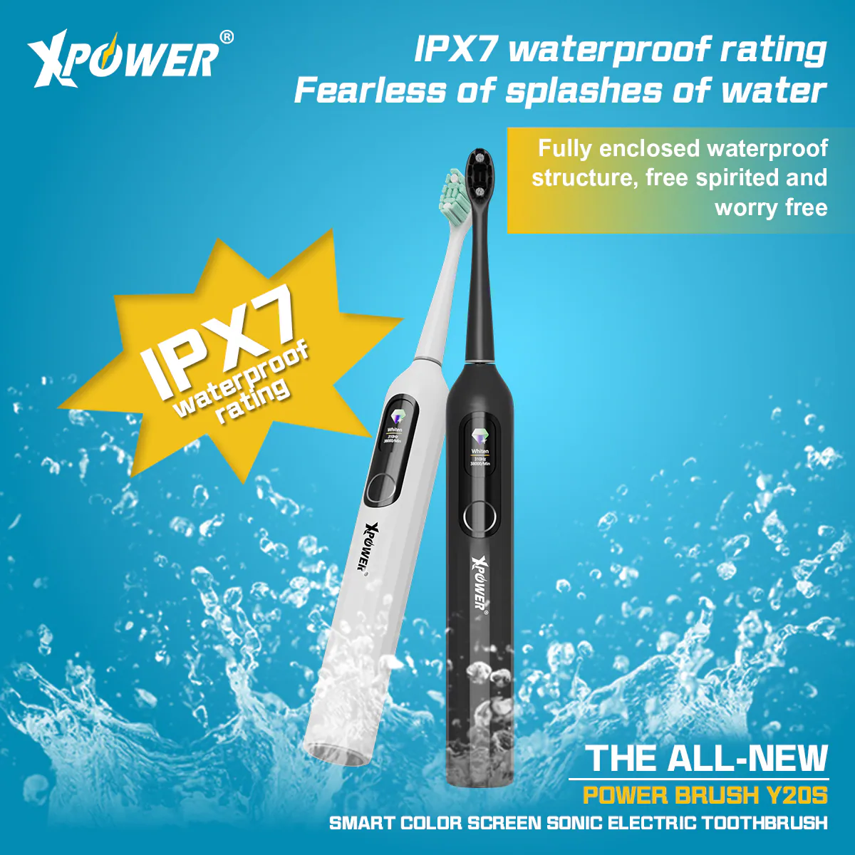 Xpower Sonic Electric Toothbrush, Y20S Black