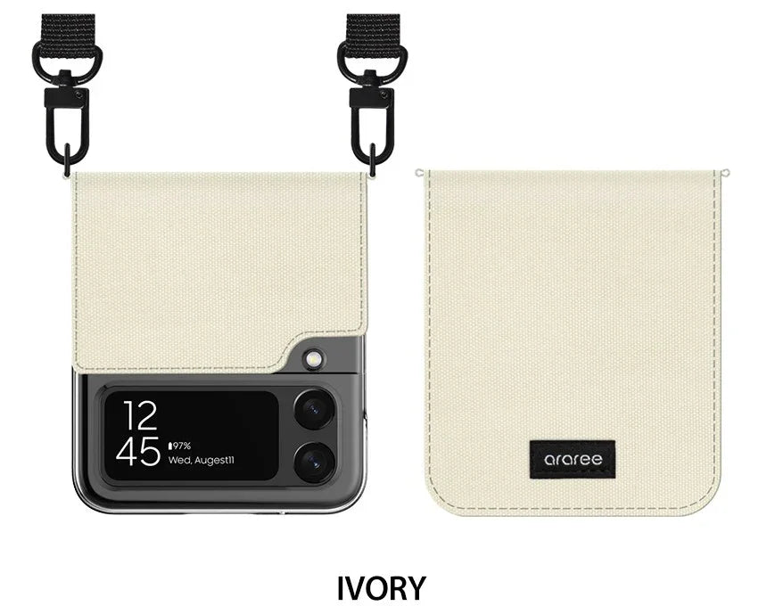Samsung Z Flip 4 Araree Canvas Diary Case - Ivory