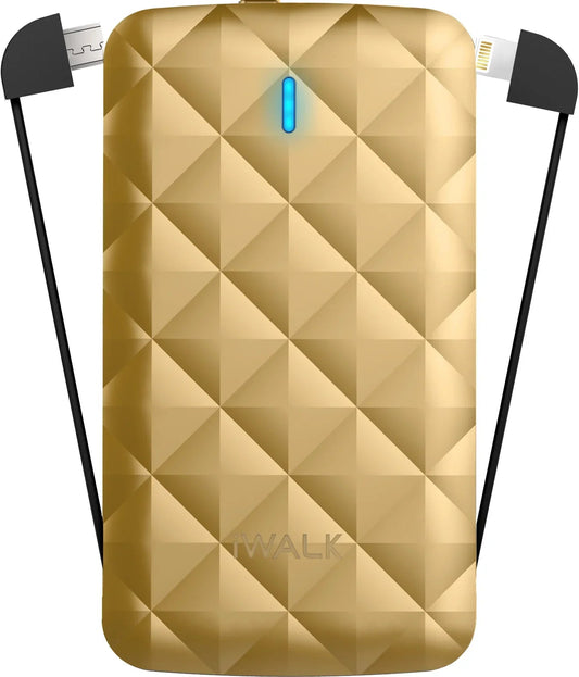 iWalk Duo 3000mAh Ultra Slim Battery Pack Built In Lightning & Micro Usb Cable - Gold